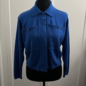 Vintage royal blue cardigan from the brand Schrader Knit